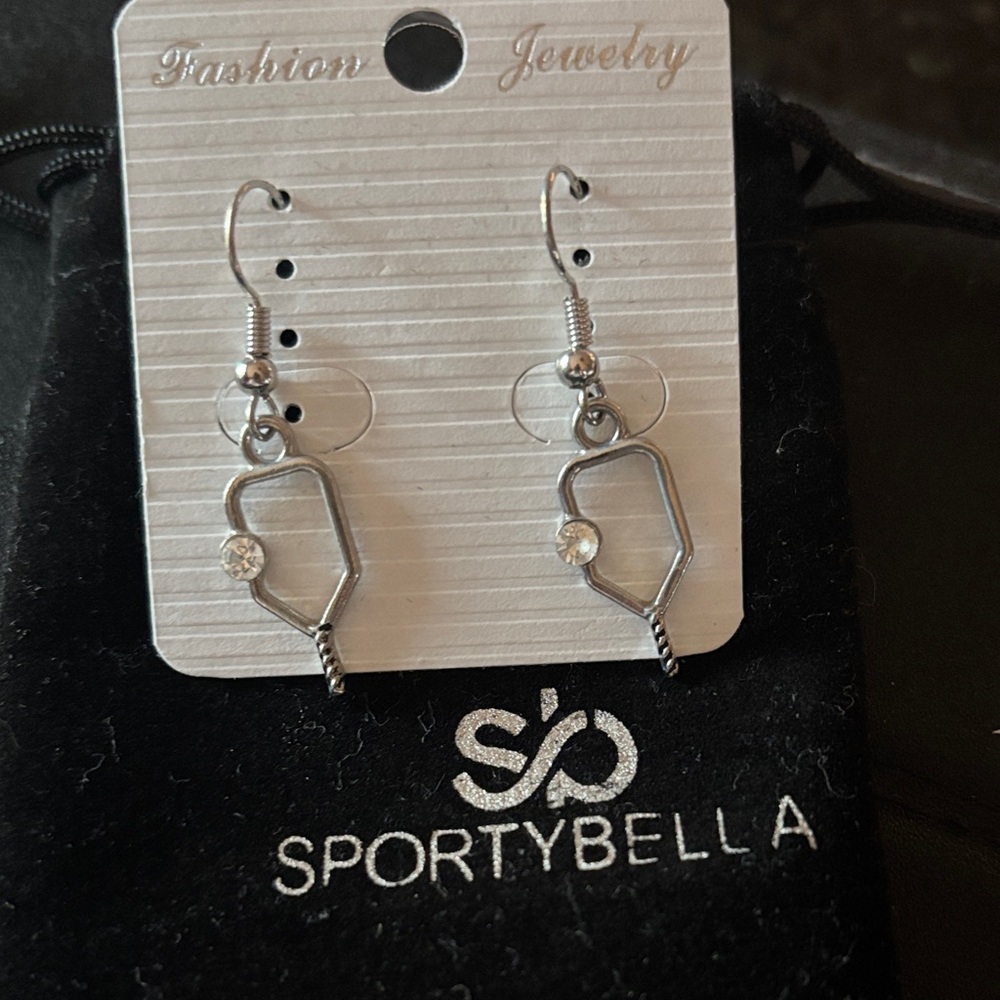 Earrings silver Pickleball paddies with Crystal Accents